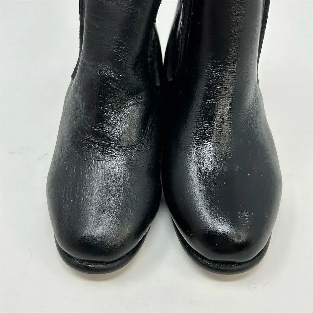 Kid's Charro Black Leather Pull On Western Ankle Boots Size 10 Casual Mexico